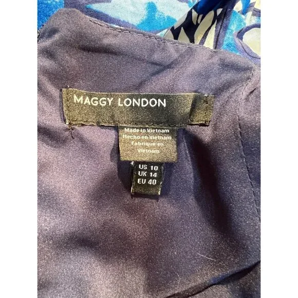 Maggie London Women Sun Dress Sz 10 Blue White Floral Resort Wear Vacation Maxi - Picture 8 of 9